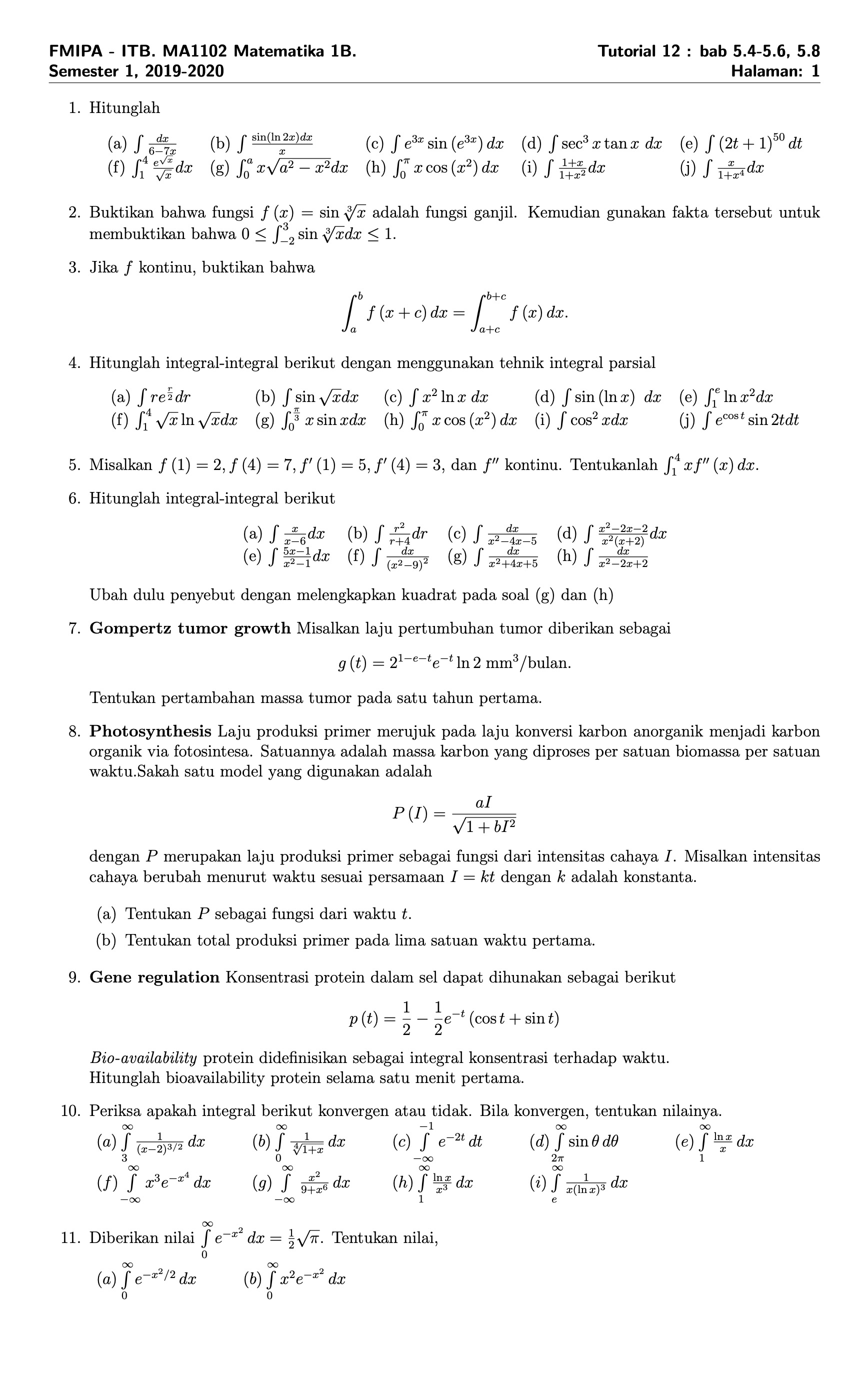 Matematika 1B Tutorial 12 | MES Consulting